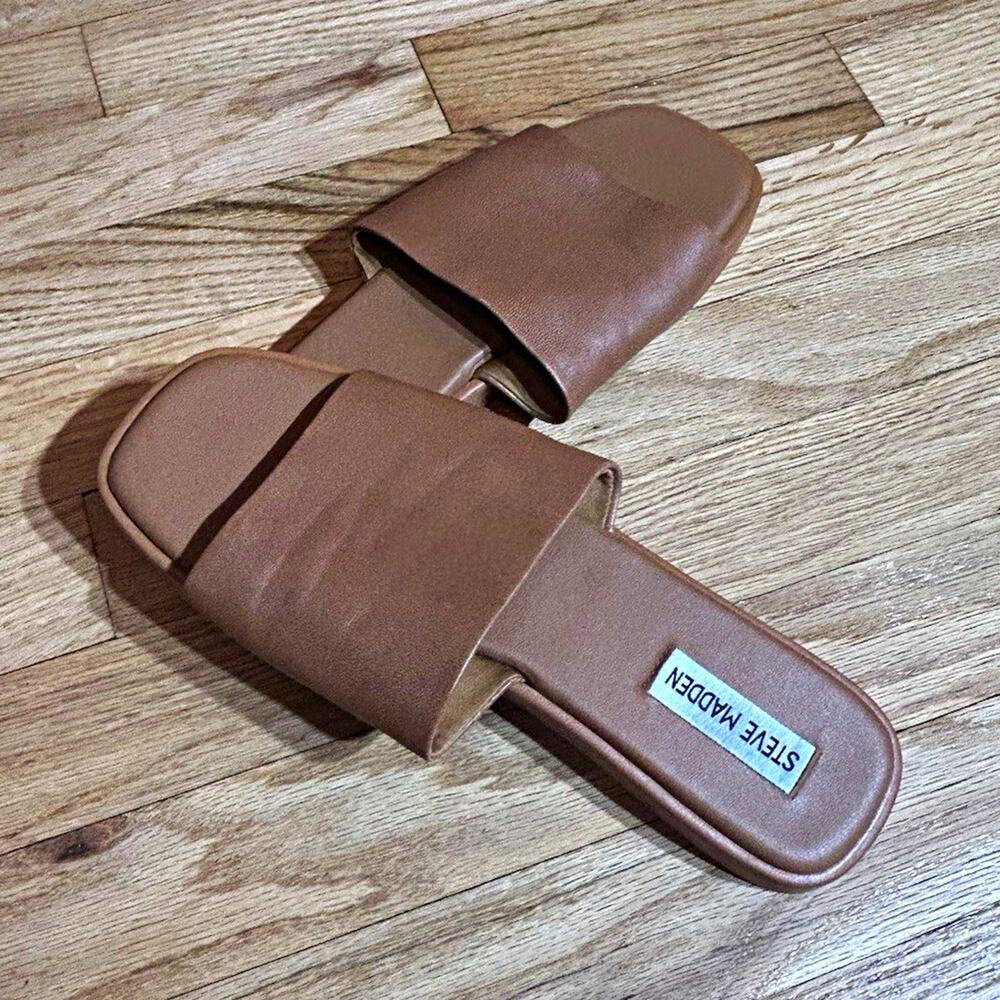 Steve Madden Brown Leather Slide Sandals Slip On Womens Size 8.5